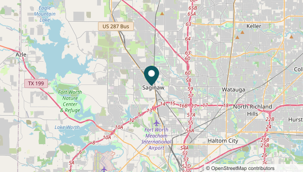 Map showing Saginaw and the surrounding part of Tarrant County